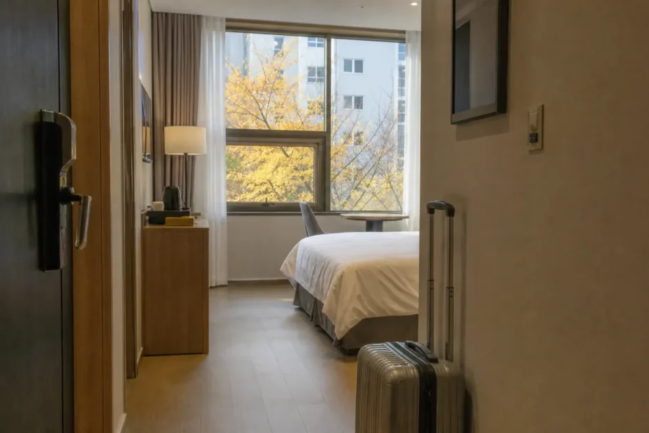 부산 지역 lodging 방문 전 확인사항을 소개하는 사실적인 참고 이미지